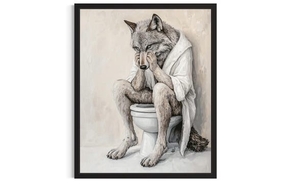 Wolf Animal Restroom Poster Art Print Bathroom Wall Original Painting Artwork Decor