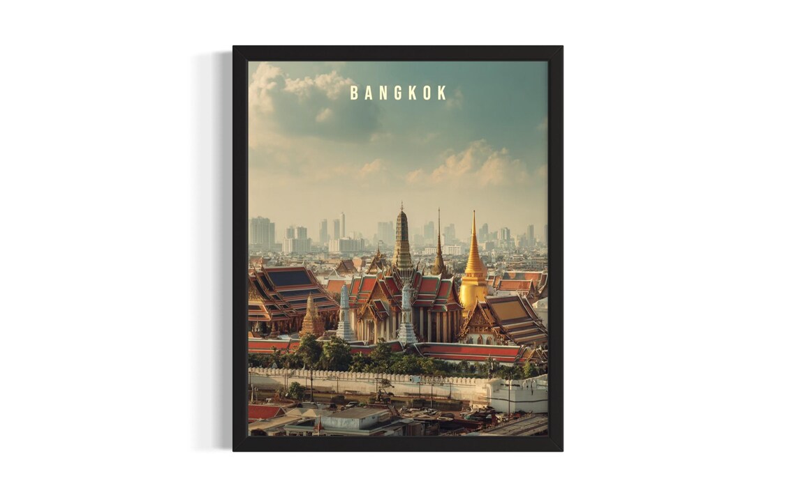 Bangkok Grand Palace Temples Thailand City Travel Vintage Poster