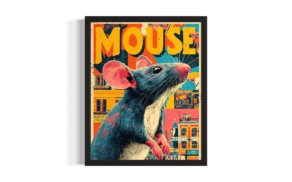Mouse City Collage Close Up Colorful Pop Art Animal Portrait Poster