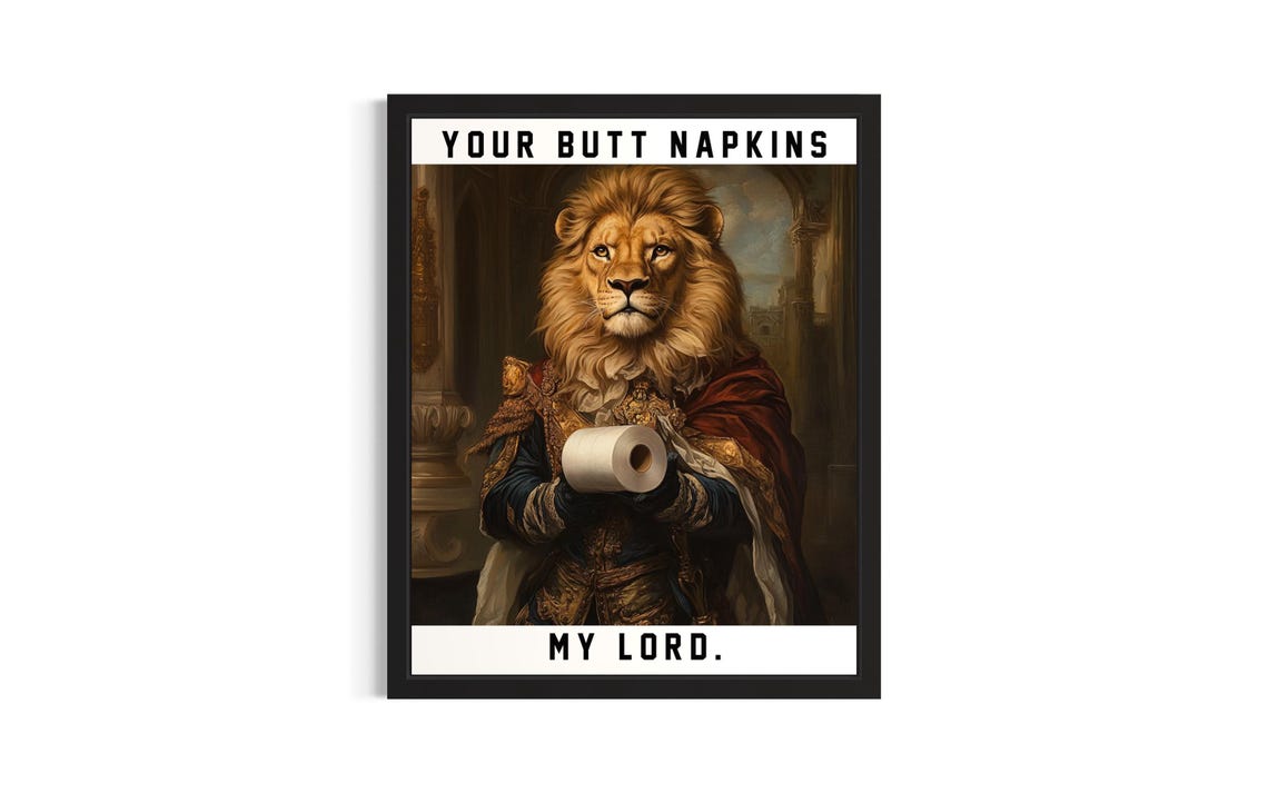 Lion Butt Napkins Animals Poster Art Print Restroom Wall Original Painting Artwork Decor