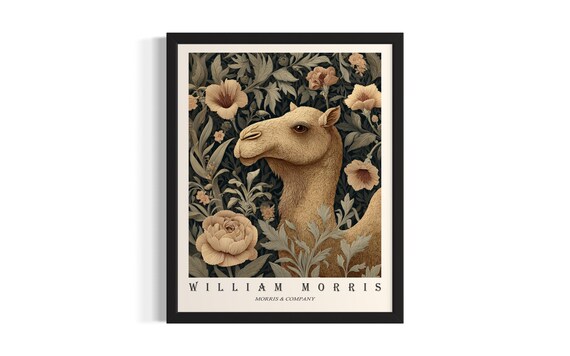 William Morris Camel Floral Portrait Vintage Botanical Poster