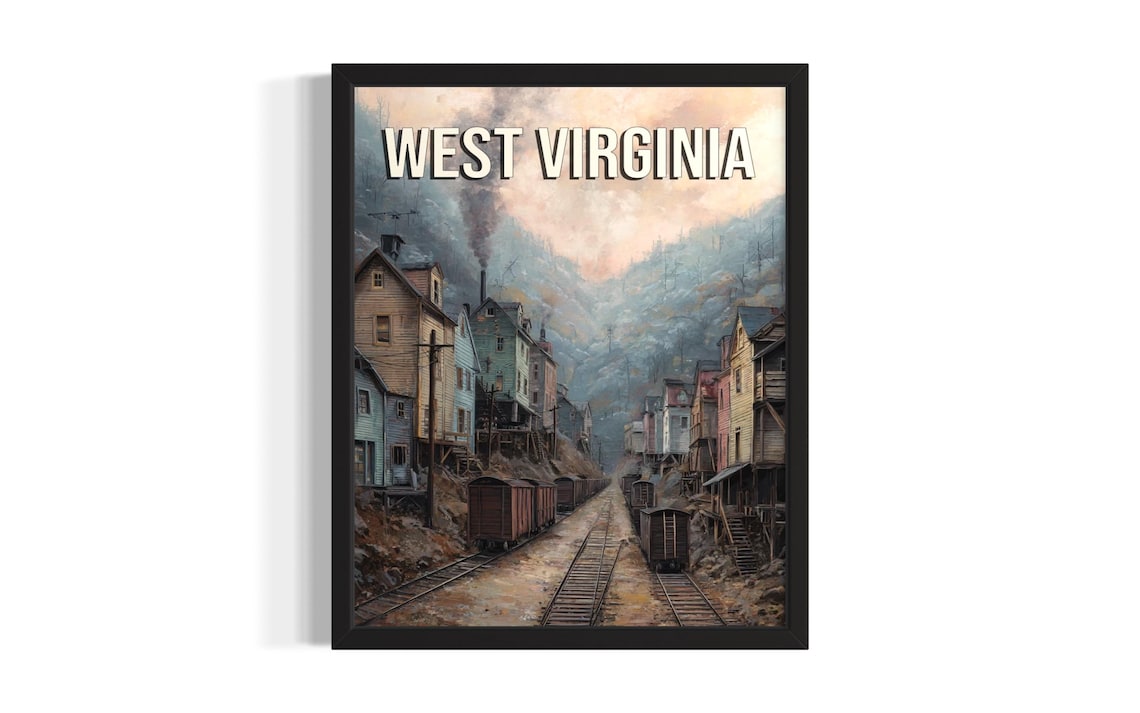 West Virginia Vintage Coal Mining Town Appalachian Travel Poster