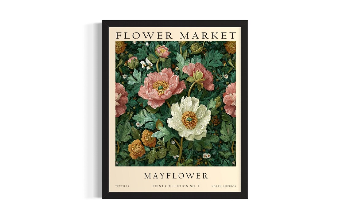 Mayflower Flower Market Pink White Vintage Blossom Art Poster