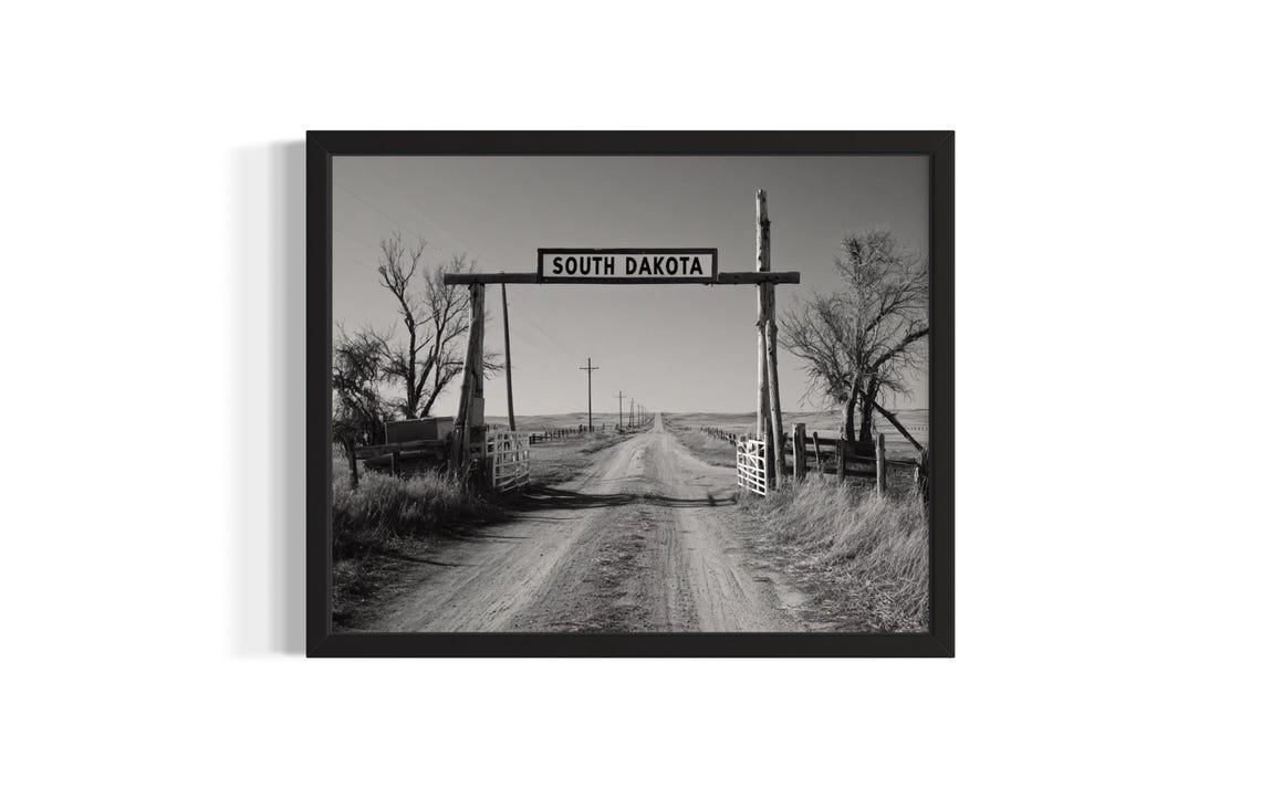 South Dakota Cowboy Ranch Gate Black and White Prairie Poster