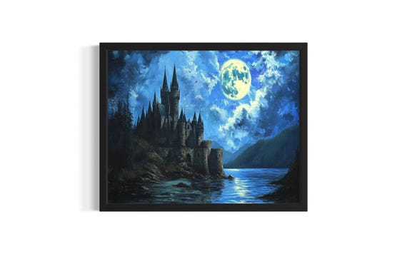 Castle And Moonlight Huanted Animals Poster Art Print Living Room Wall Original Painting Artwork Decor