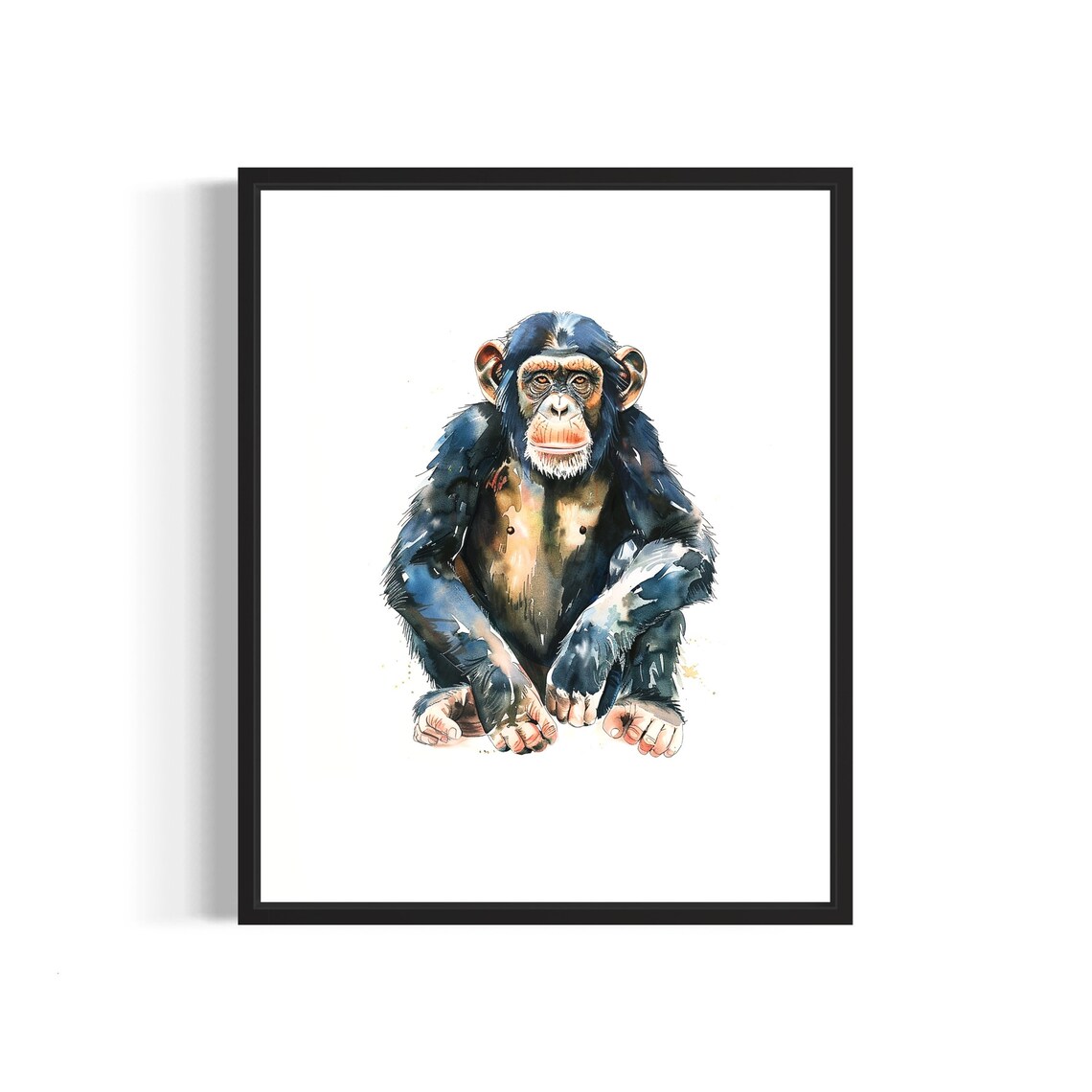 Curious Chimpanzee Face Watercolor Primate Animal Portrait Poster