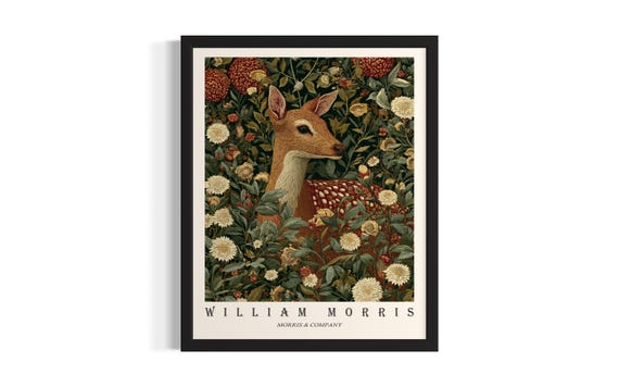 Deer William Morris Animal Poster Art Print Living Room Wall Original Painting Artwork Decor