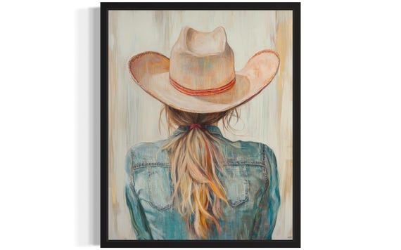 Cowgirl Hat Poster Art Print Animal Western Wild West Painting Wall Art Decor Pictures