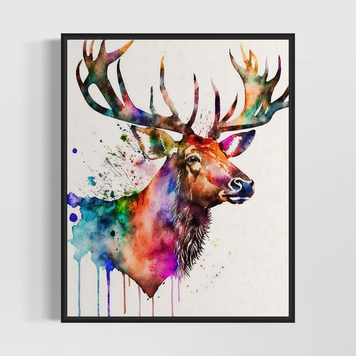 Majestic Bull Elk With Fiery Rainbow Antlers Watercolor Art Poster