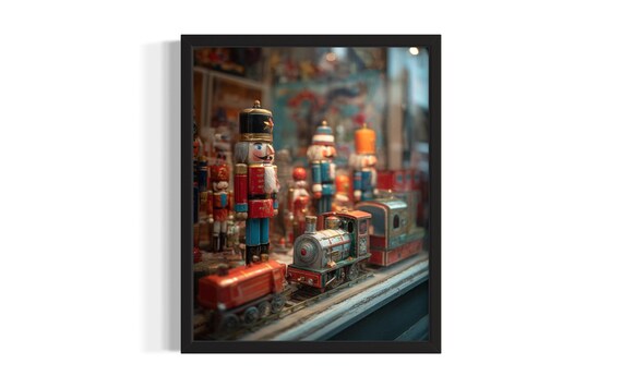 Vintage Christmas Nutcracker Soldiers Toy Train Shop Window Poster