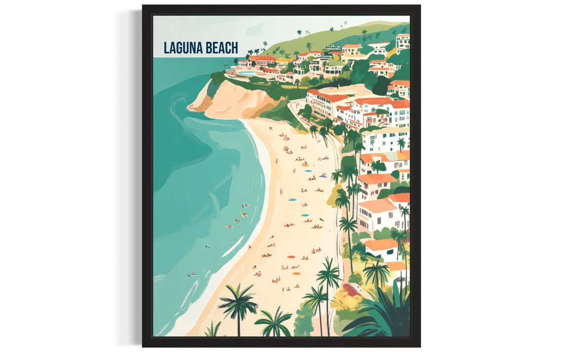 Laguna Beach Cove Cliffs And Hillside Town Retro Travel Poster