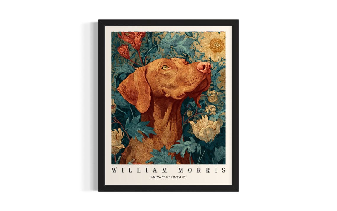 Vizsla William Morris Botanical Floral Elegant Dog Portrait Poster