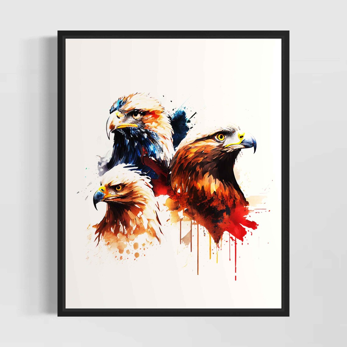 Three Proud Hawks Staring Out Birds of Prey Watercolor Poster