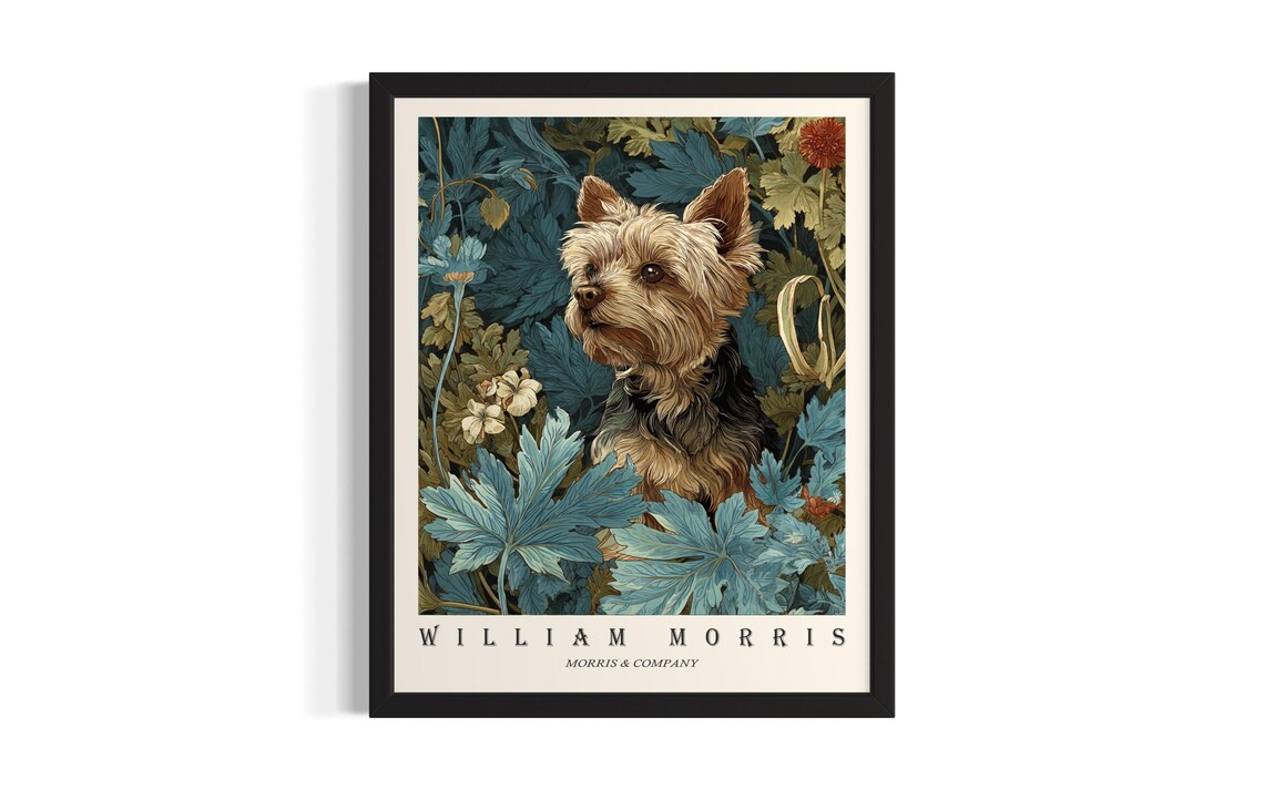 Yorkshire Terrier William Morris Botanical Floral Dog Portrait Poster