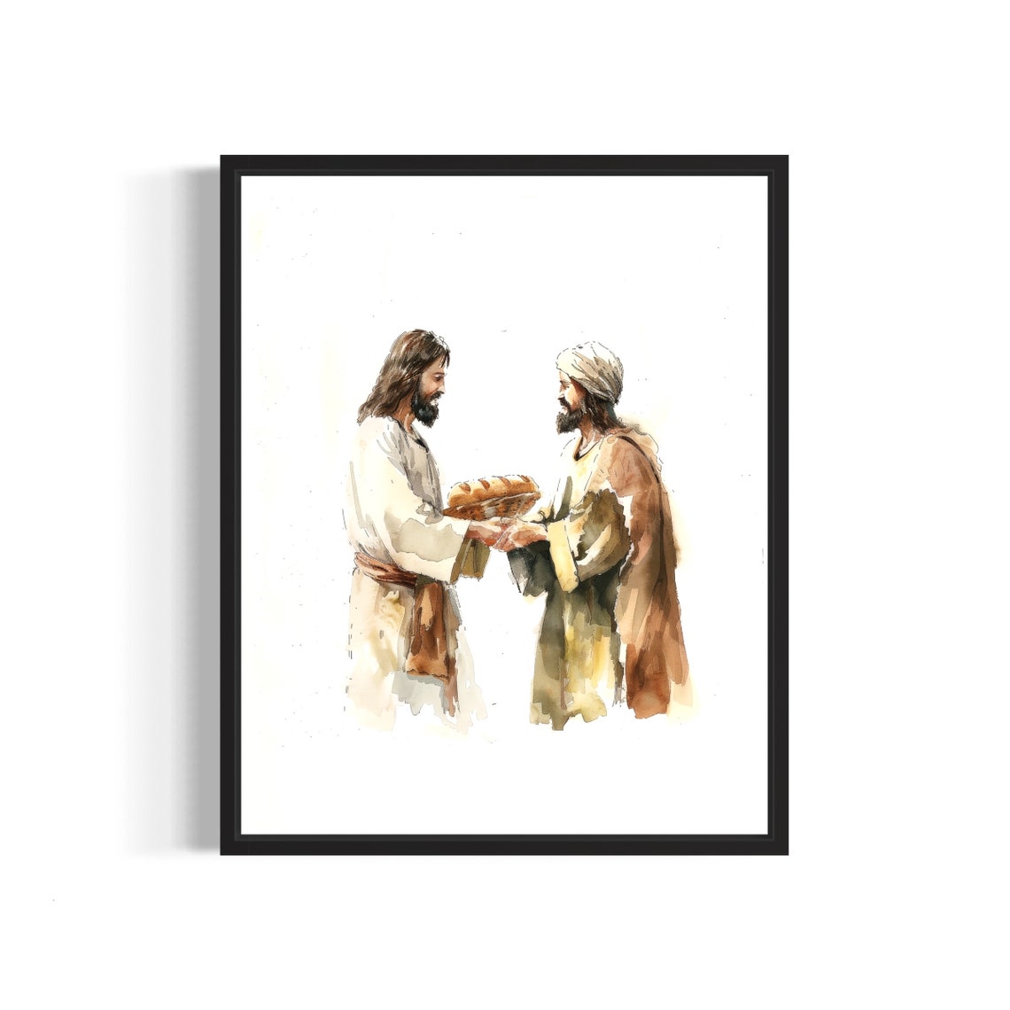 Jesus Sharing Bread With the Gathered Crowd Christian Art Poster