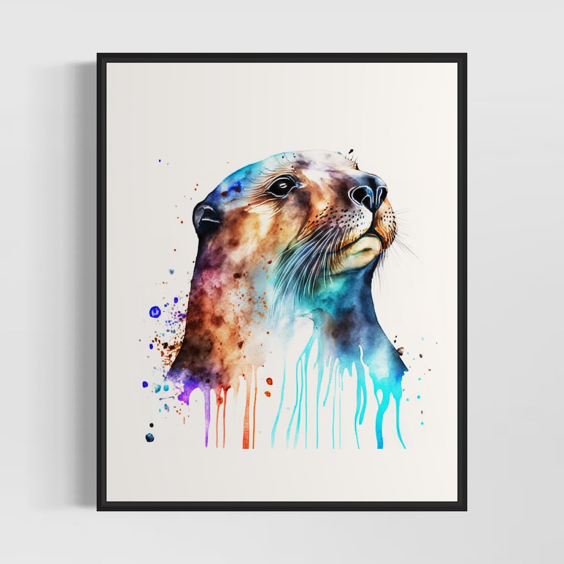 Colorful Sea Lion Profile in Watercolor Splash Portrait Art Poster