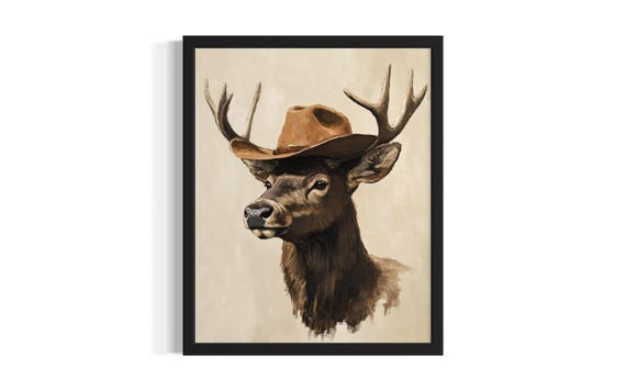 Elk Animal Cowboy Poster Art Print Living Room Wall Original Painting Artwork Decor