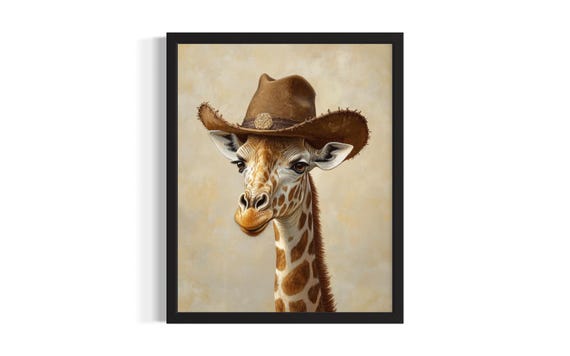 Giraffe Animal Cowboy Poster Art Print Living Room Wall Original Painting Artwork Decor