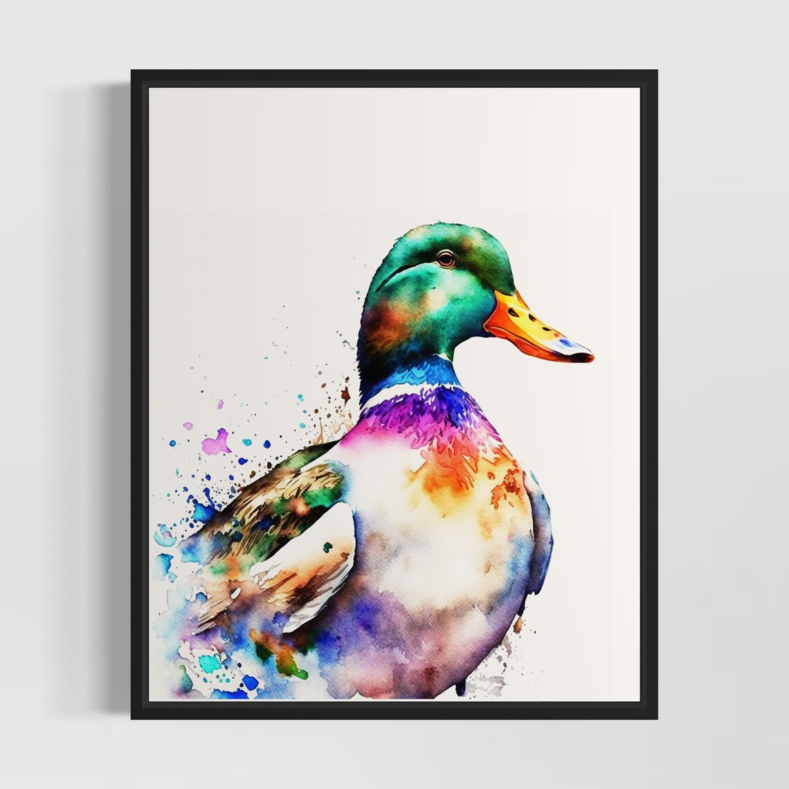 Male Mallard Duck With Emerald Green Head Watercolor Art Poster