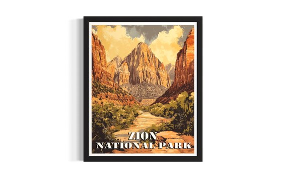 Zion National Park Towering Red Rock Canyon Vintage Travel Poster