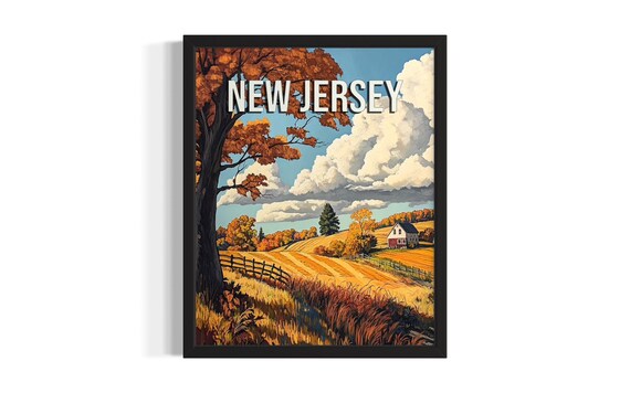 New Jersey Autumn Farm Countryside Harvest Travel Art Poster
