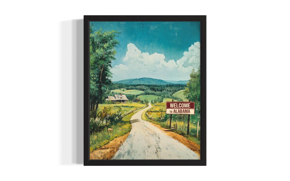 Welcome to Alabama Country Road Rolling Hills Summer Travel Poster