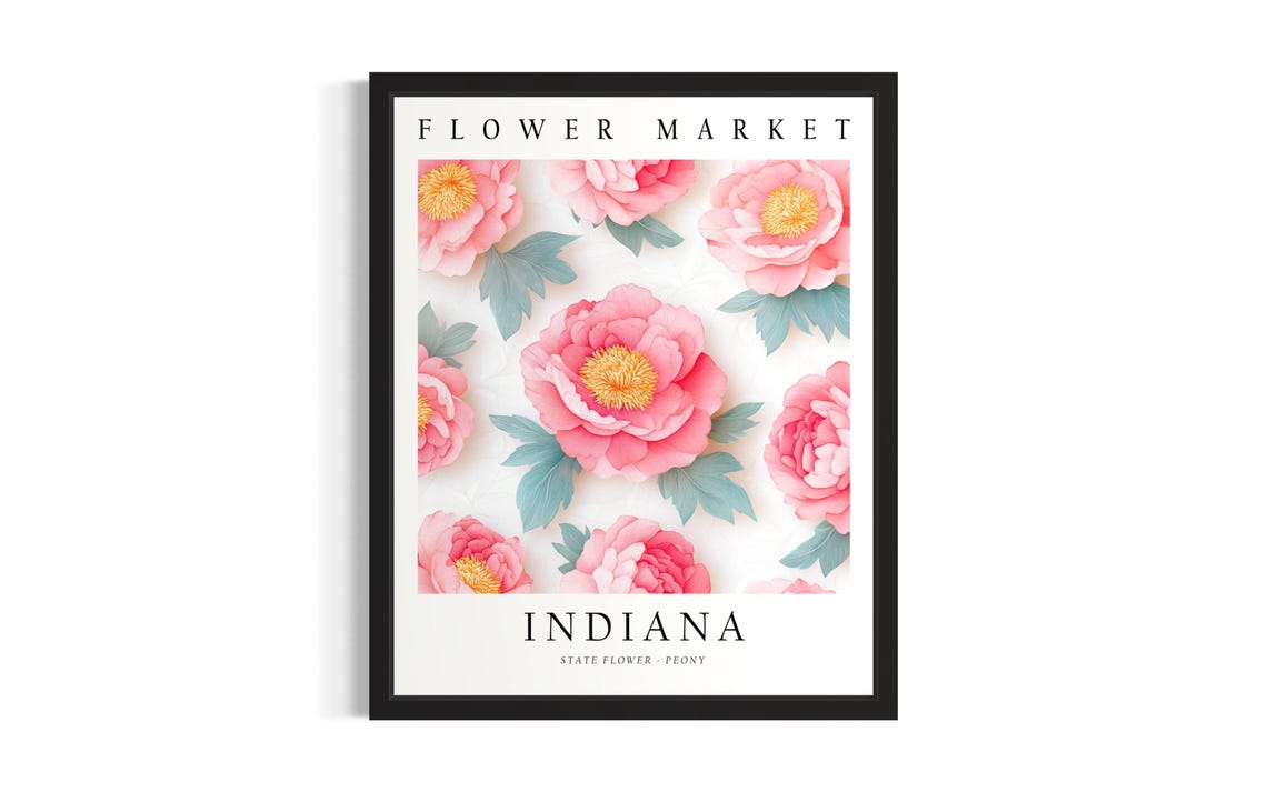 Indiana Peony State Flower Market Pink 3D Paper Botanical Poster