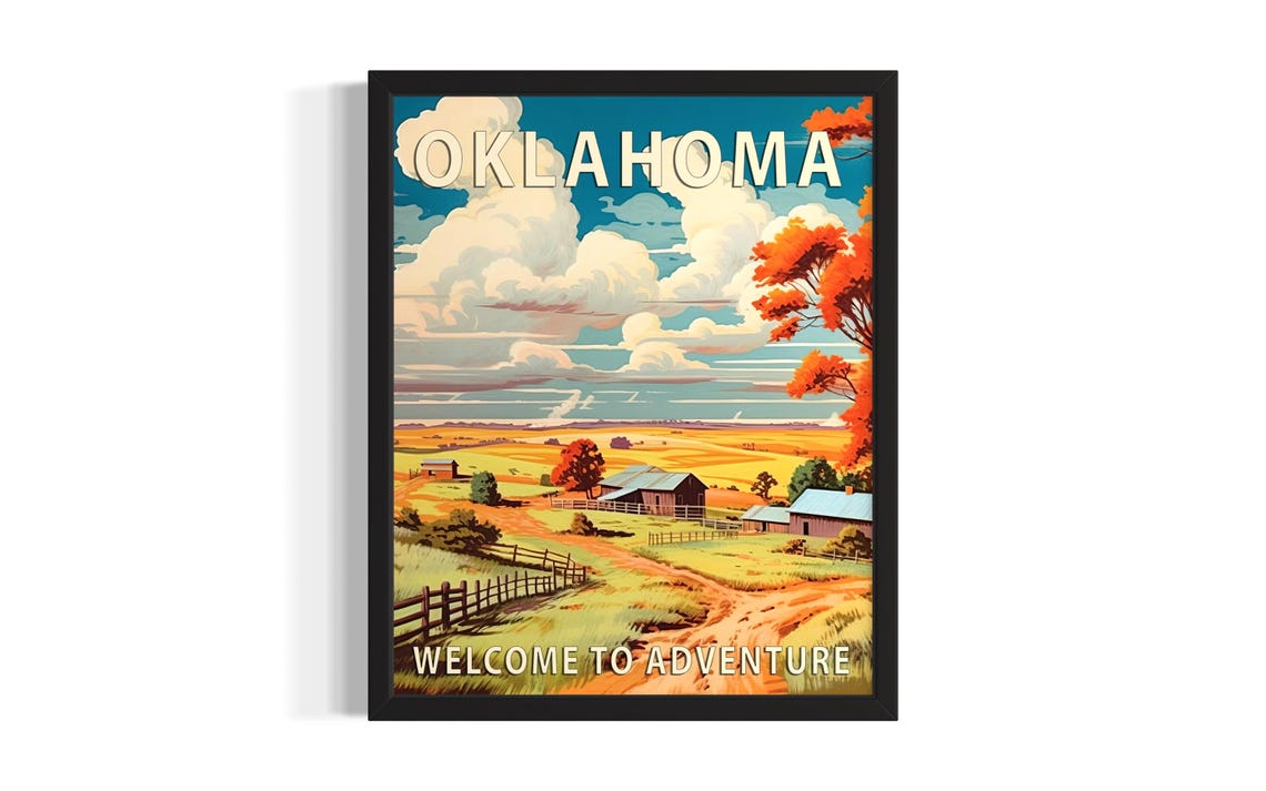 Oklahoma Autumn Farm Welcome To Adventure Rural Scene Poster
