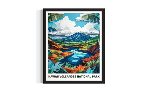 Hawaii Volcanoes National Park Volcano Tropical Stream Scene Art Poster