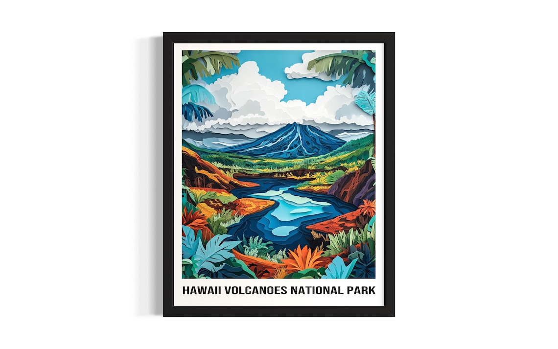 Hawaii Volcanoes National Park Volcano Tropical Stream Scene Art Poster