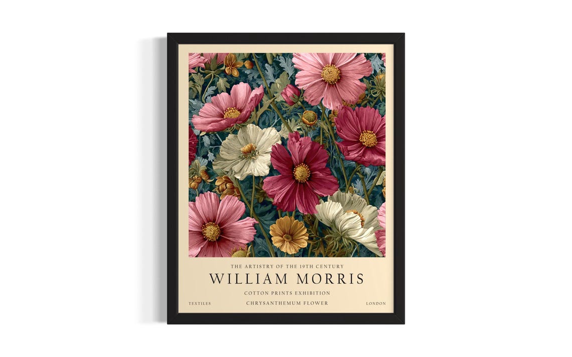 Pink Chrysanthemum William Morris Cotton Prints Exhibition Poster