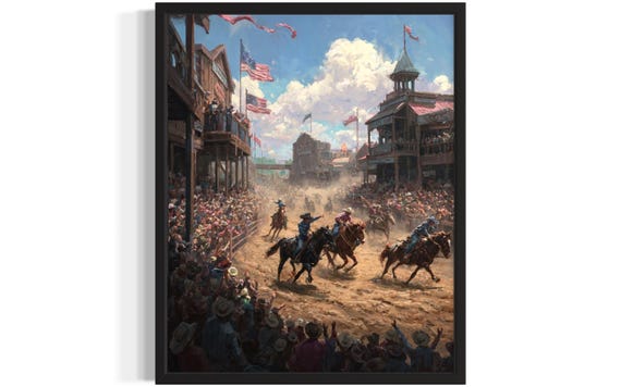 Rodeo Day Cowboy Poster Art Print Living Room Wall Original Painting Artwork Decor