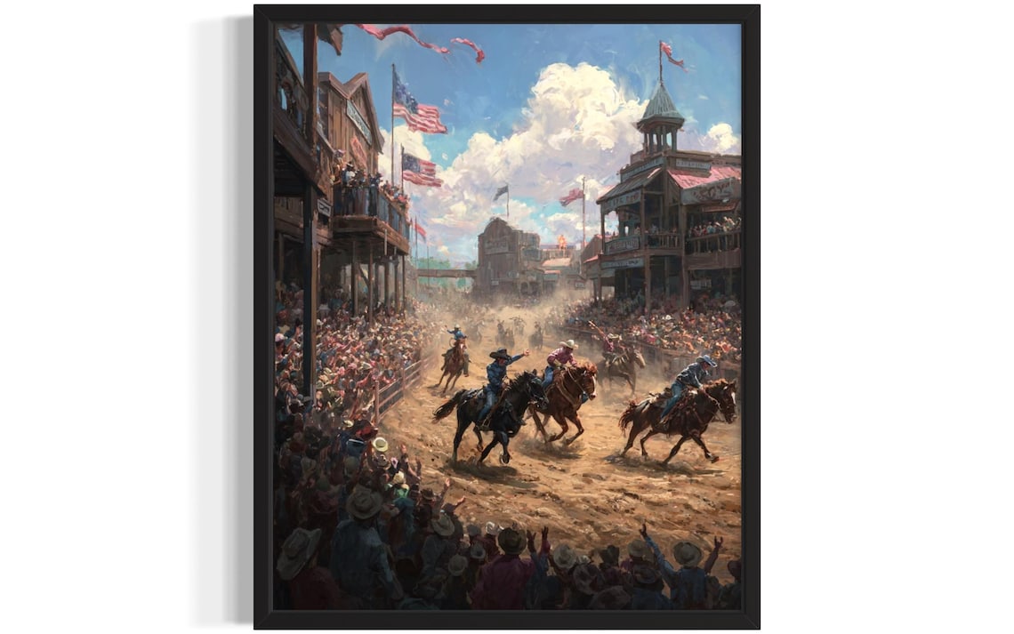 Thrilling Rodeo Day Main Street Horse Race Old West Town Poster