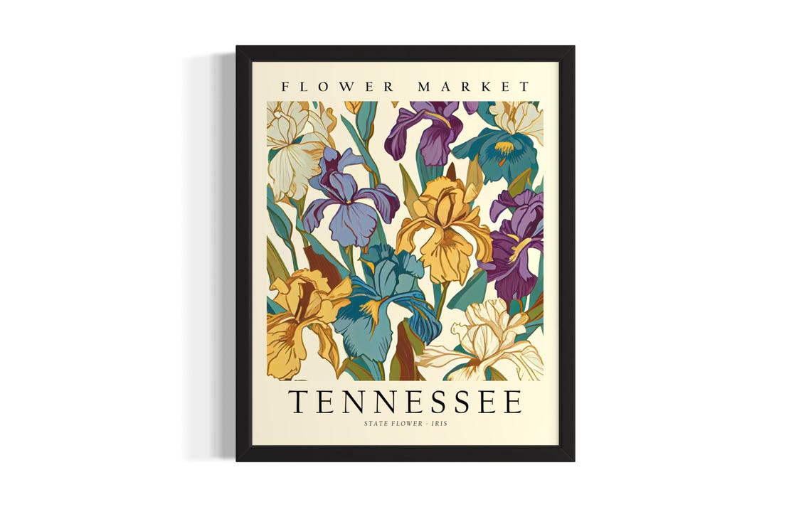 Tennessee Iris Flower Market Botanical State Flower Art Poster