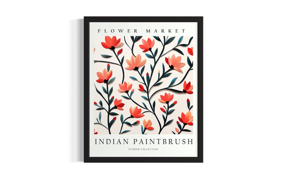 Indian Paintbrush Flower Market 3D Paper Cut Red Wildflower Poster