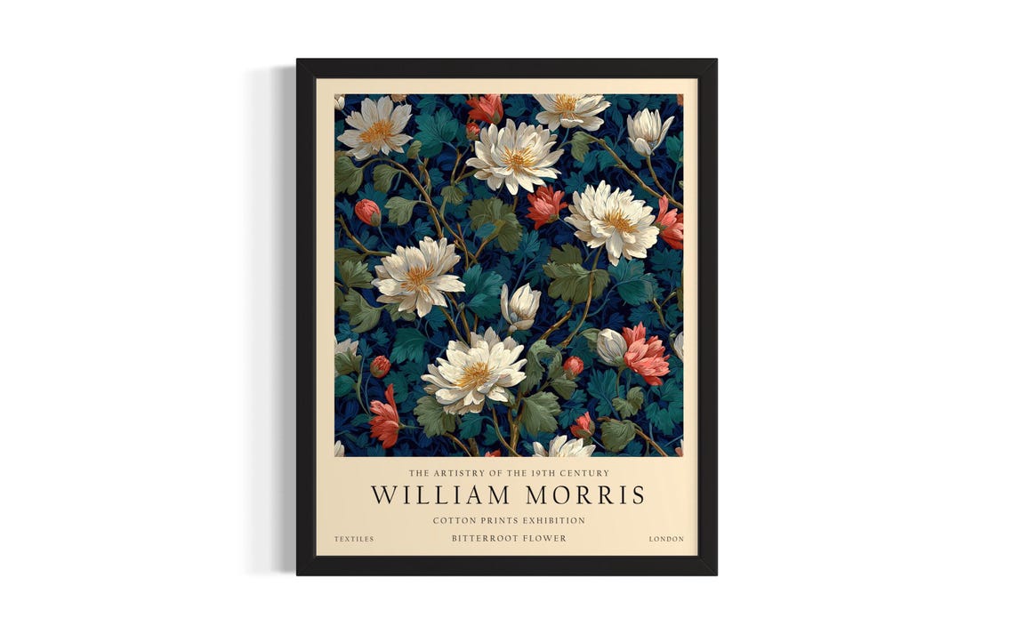 White Bitterroot William Morris Cotton Prints Exhibition Poster