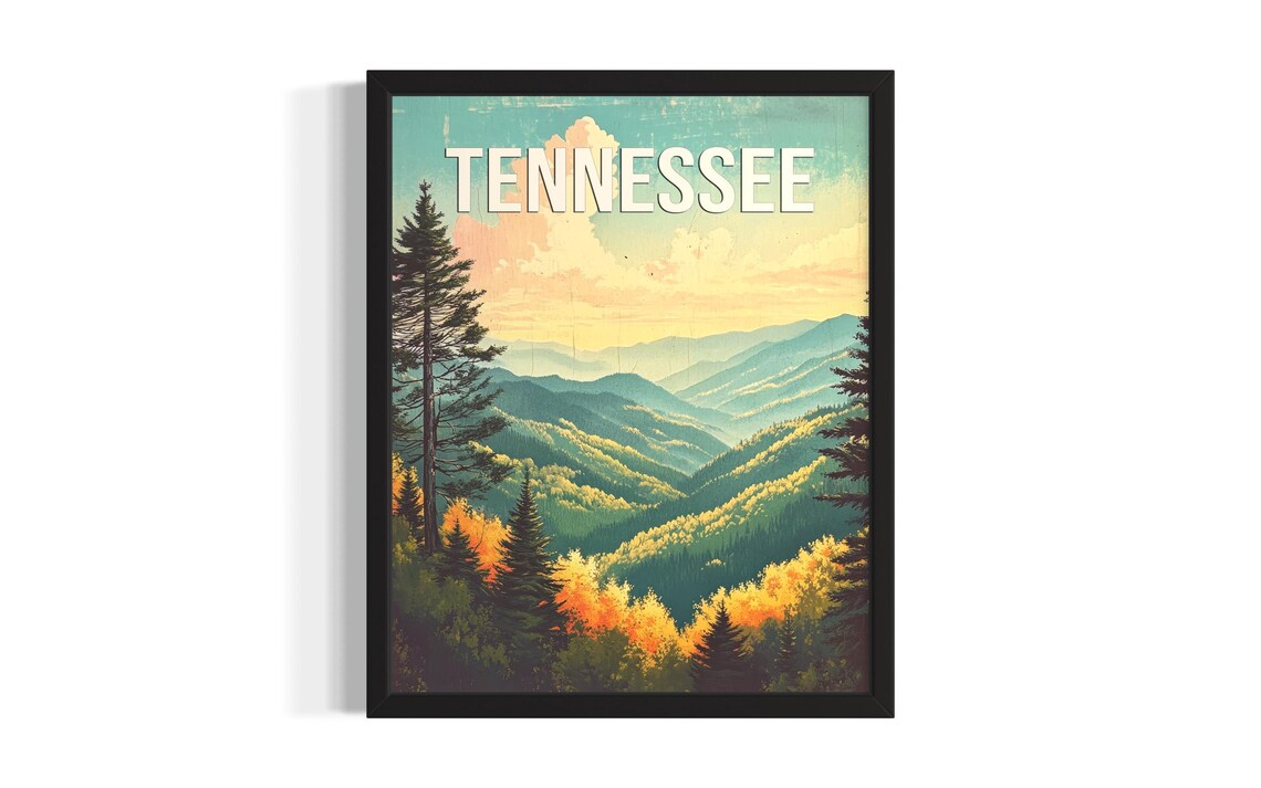 Tennessee Great Smoky Mountains Retro Vintage Travel Art Poster