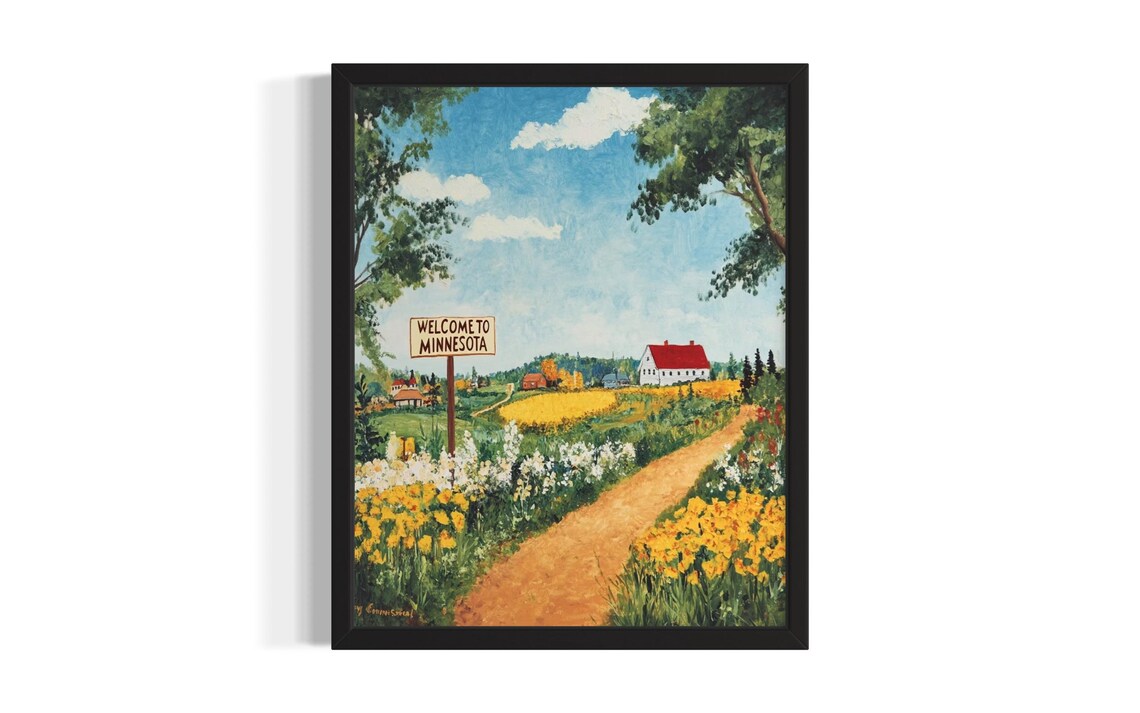Welcome to Minnesota Blooming Flower Farm Road Colorful Art Poster