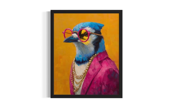 Blue Jay Hip Hop Portrait Pink Glasses Gold Necklaces Funny Poster