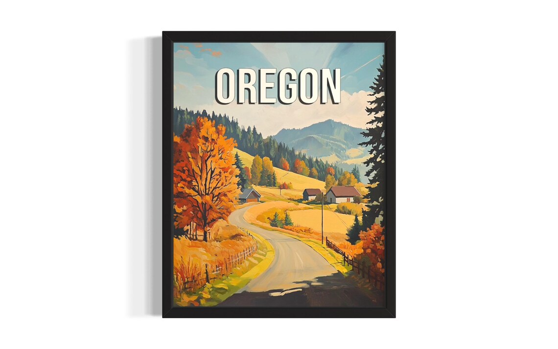 Oregon Autumn Country Road Village Golden Fall Foliage Poster