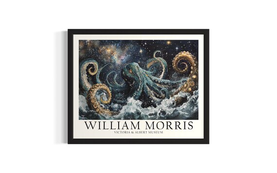 Giant Octopus William Morris Sea Creatures Poster Art Print Living Room Wall Original Painting Artwork Decor