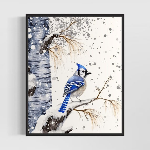 Blue Jay And Birch Tree Watercolor Art Print Blue Jay Painting Wall Art Decor Original Artwork By Artist