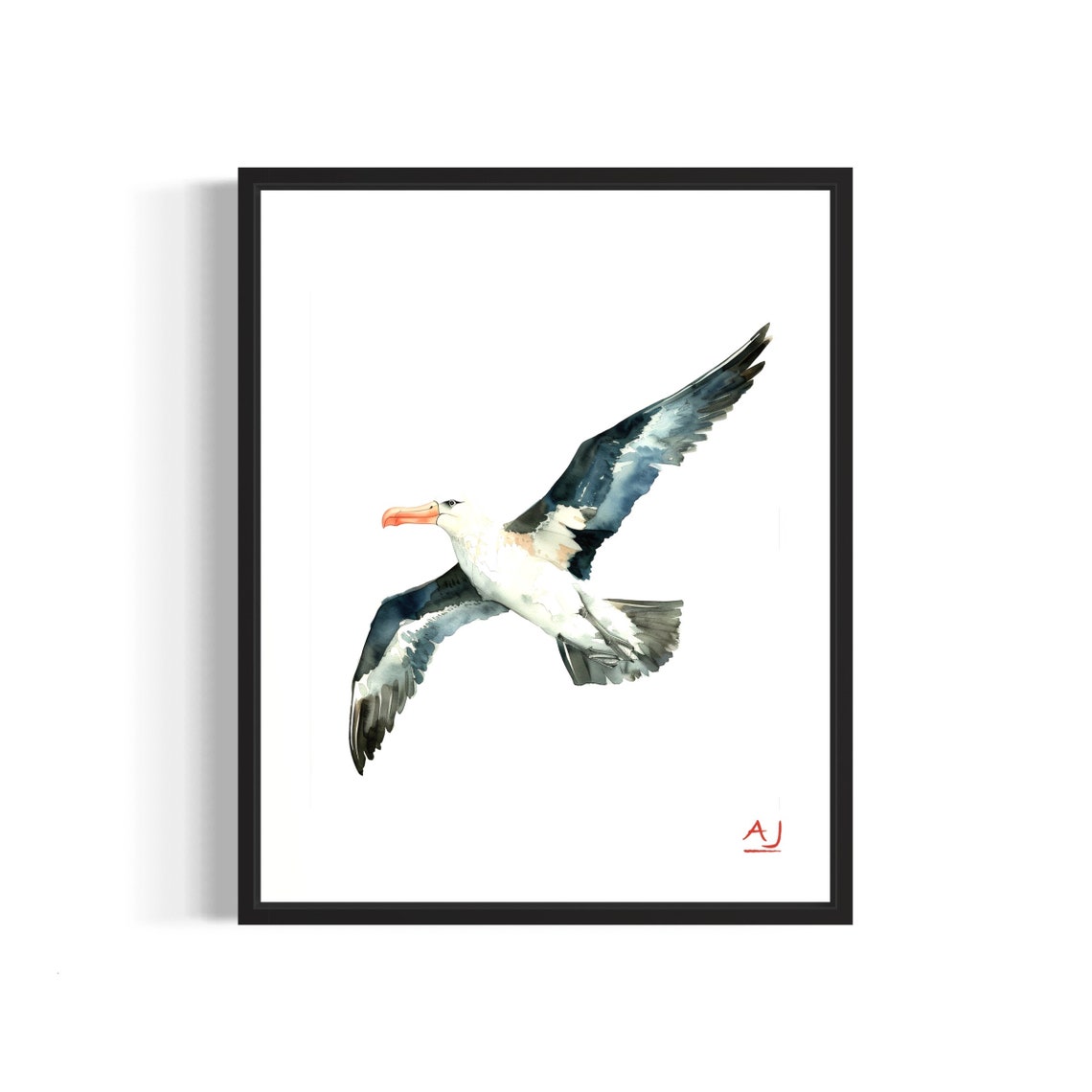 Albatross in Flight Graceful Blue Watercolor Seabird Art Poster
