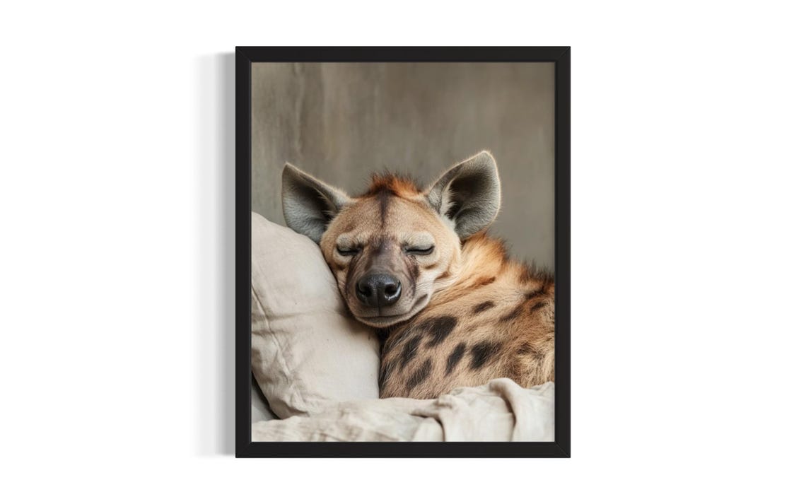 Hyena Sleeping on a Pillow in Warm Rustic Tones Wildlife Poster