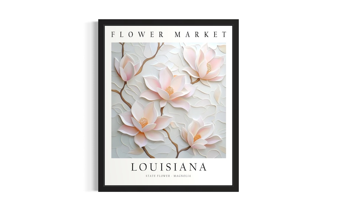 Louisiana Magnolia State Flower Market 3D Paper Botanical Poster