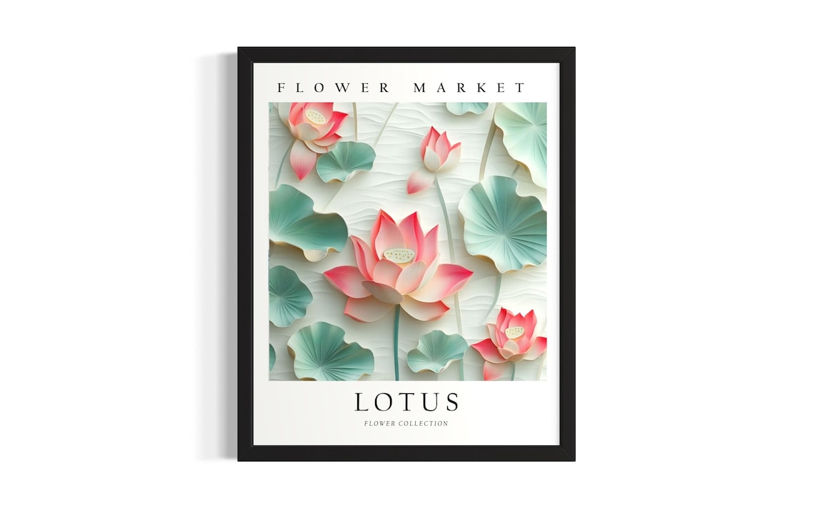 Pink Lotus Blossom Flower Market Collection 3D Paper Botanical Poster