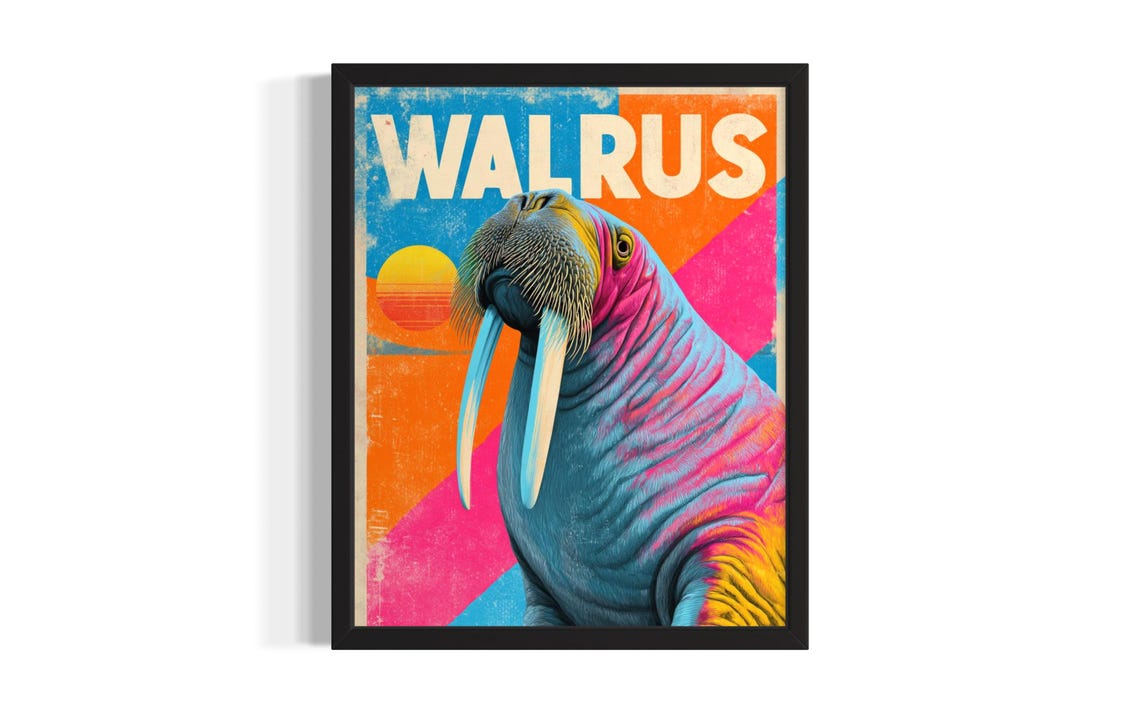 Walrus Arctic Ocean Scene Colorful Pop Art Animal Portrait Poster