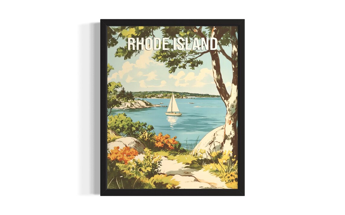 Rhode Island Narragansett Bay Sailboat Rocky Harbor Sailing Art Poster