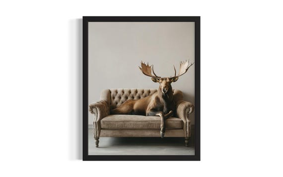 Moose Animal Sofa Living Room Poster Art Print Wall Original Painting Artwork Decor