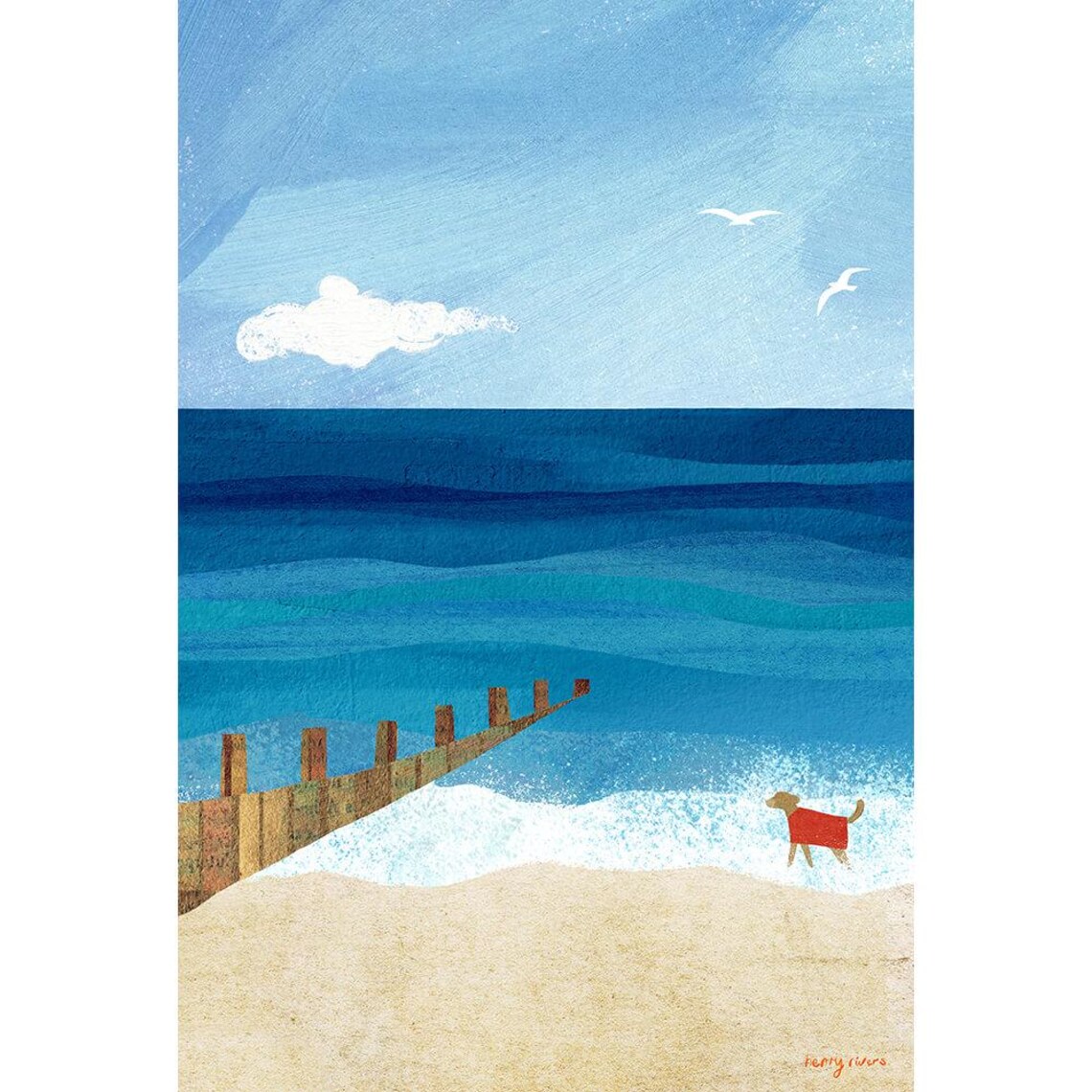 Henry Rivers Beach Dog Walk, Seaside Art Print - Image 3